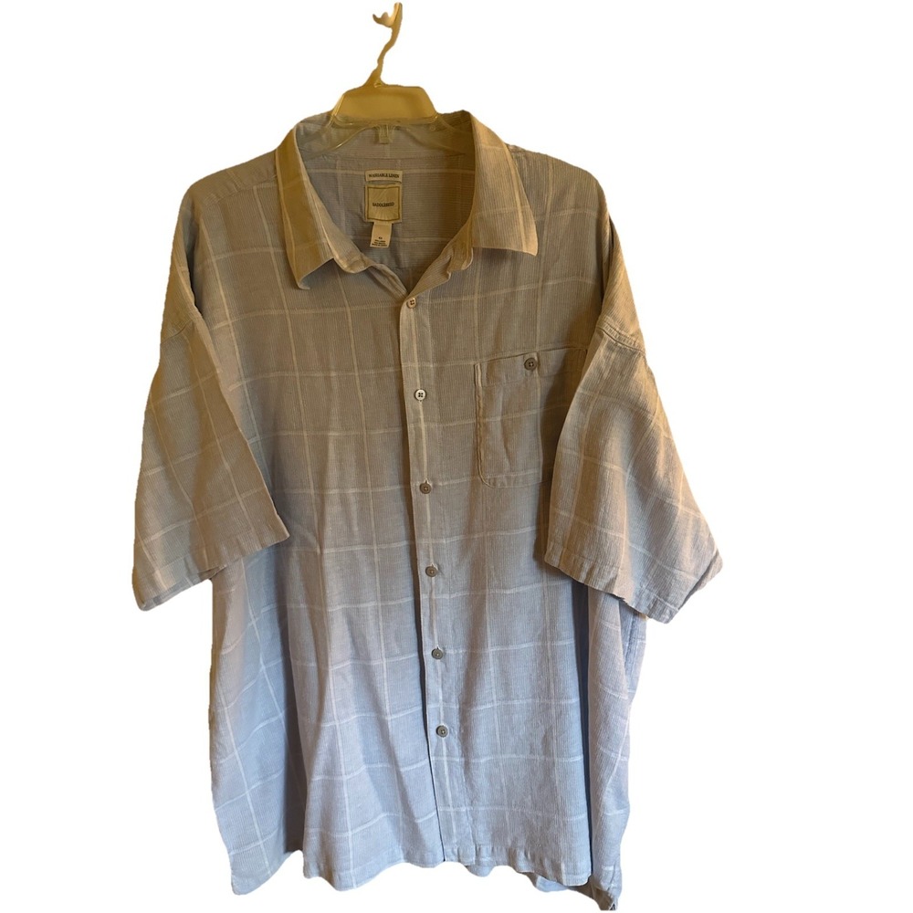 SaddleBred Men's 4XL Shirt Blue/White Window Pane Short Sleeve Washable Linen EC